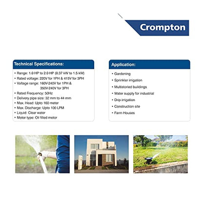 Crompton 4W12BF1.5E Borewell Submersible Water filled Pump 1.5 HP 12 stage