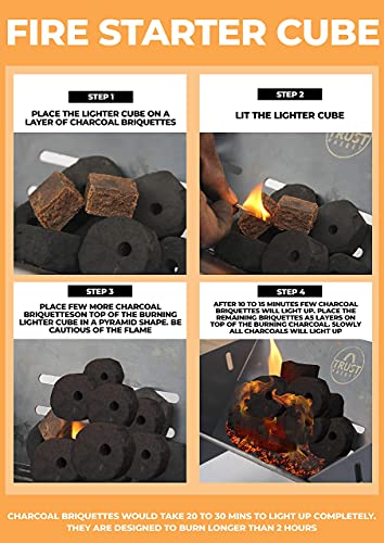 TrustBasket Charcoal Briquettes (5kg) with Free Starter Cubes - Long Burning Barbeque Charcoal with Low Smoke (Used in Grilling/Barbecue, Home) Set of 3
