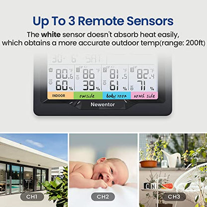Newentor Weather Station Wireless Indoor Outdoor Multiple Sensors, Digital Atomic Clock Weather Thermometer, Temperature Humidity Monitor Forecast Weather Stations with Backlight
