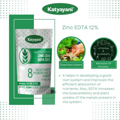 Katyayani Micronutrient Zinc (Zn) 12% - Hydroponic Nutrient 8, High Purity Hydroponics Grade- Makes 1 Liter Concentrate