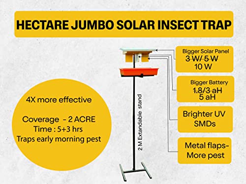 HECTARE Jumbo Automatic Solar UV Light, Li-Ion Battery and Tray Insect Trap with 10 watt Solar Panel for Pest Collection, Yellow