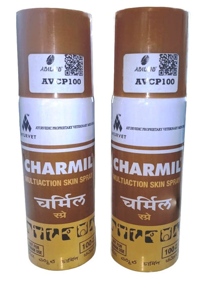 CHARMIL मल्टीएक्शन स्किन स्प्रे आयुर्वेदिक स्वामित्व वाली पशु चिकित्सा छोटे और बड़े जानवरों के लिए