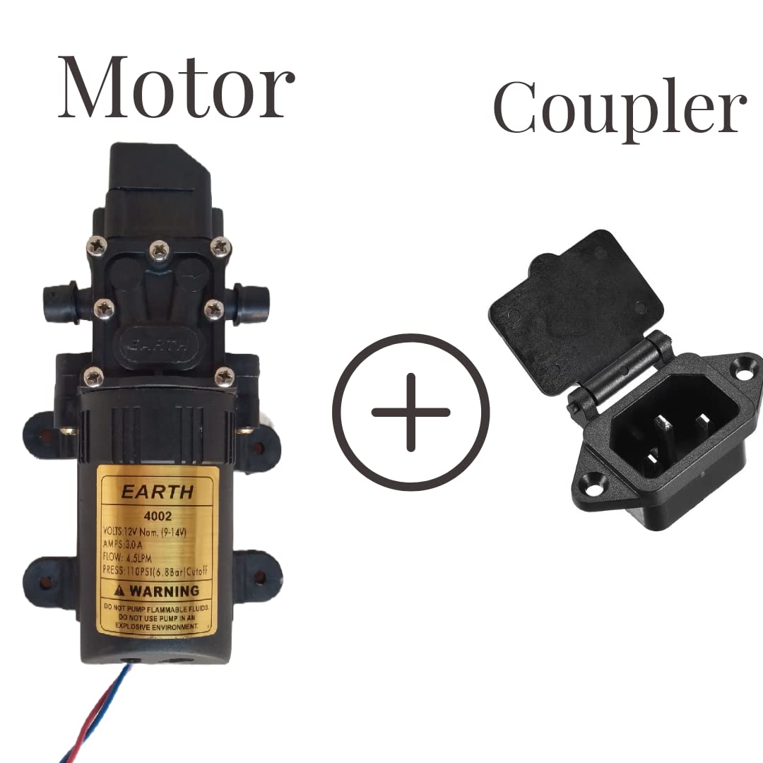ताज सुपर 12v 3.0A डीसी इलेक्ट्रिक बैटरी/एडाप्टर संचालित 110 Psi स्प्रेयर पंप मोटर 6.8Bar कट ऑफ कृषि, बाइक धुलाई फर्श धुलाई बागवानी में प्रयुक्त 4.5 L प्रवाह प्रति मिनट. और कपलर 12v