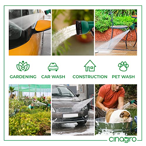 Cinagro 10 मीटर फ़ोम होज़ पाइप नोज़ल स्प्रेयर के साथ, टैप अडैप्टर और होम गार्डन, कार धोने, फर्श की सफाई और पालतू जानवरों को नहलाने के लिए 3 क्लैंप (1/2 इंच, हल्का हरा)