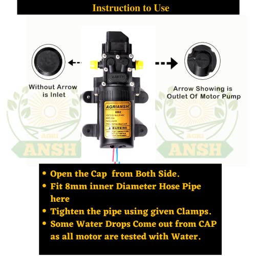 एग्रियनश हैवी ड्यूटी 12Vdc इलेक्ट्रिक बैटरी स्प्रेयर डायाफ्राम 110 Psi पंप मोटर प्लस पावर चार्जर, रेगुलेटर, क्लैंप और होज़पाइप सोलर पैनल सफाई, बागवानी, घर की सफाई, एक्वेरियम में उपयोग किया जाता है