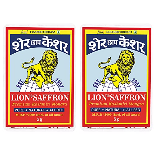 Lion Saffron, 10g, Original Mongra Kashmiri Saffron/Kesar (A++ Grade) for Pregnant Women, Skin, Face, Food and Puja (Value Pack of 2 (2 X 5g = 10g))