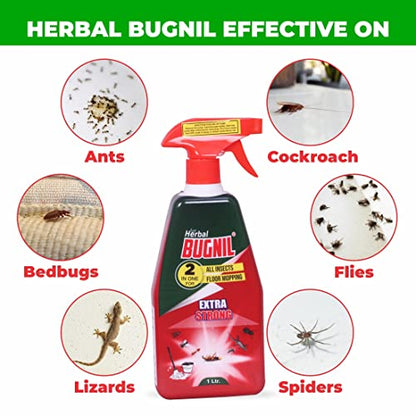 Bugnil Herbal Ants, White Ants, Cockroaches, Bedbugs, Lizards, Flies, Spider insects spray with pleasant fragrance - 1 ltr