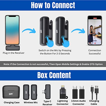 MMAK Dual Wireless Lavalier Mic with Charging Case, Noise Reduction Modes Collar Microphone for Video Recording, YouTube, Facebook, Live Stream, Compatible for Type C Android & iPhone