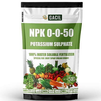 PANCHSHEEL Potassium Sulphate Super Fertilizer K2SO4 | Water Soluble & White Free Flow Powder (NPK:0050) | Suitable For Indoor-Outdoor Gardening Plants -500g