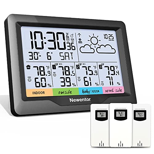 Newentor Weather Station Wireless Indoor Outdoor Multiple Sensors, Digital Atomic Clock Weather Thermometer, Temperature Humidity Monitor Forecast Weather Stations with Backlight