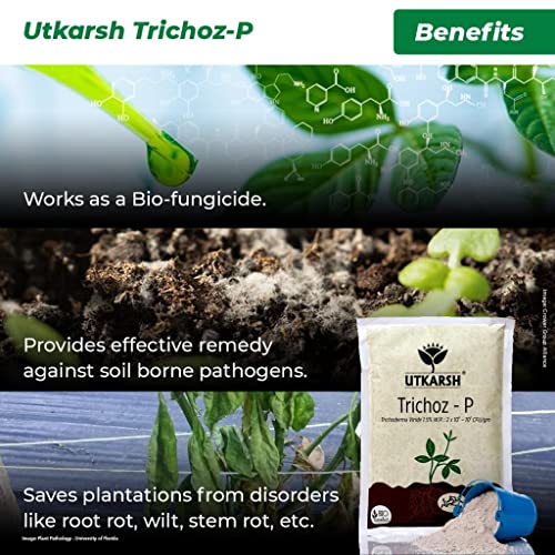Utkarsh Trichoz-P (ट्राइकोडर्मा विराइड 1.5% WP: 2 x 10^6-10^8 CFU/gm) बायो फंगसाइड (प्रत्येक का 900gm, 5 का पैक)