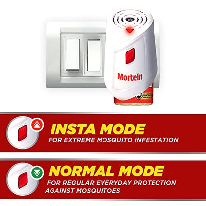 Mortein Insta5 मच्छर प्रतिरोधी | कॉम्बो पैक - मशीन + 1 रिफिल (45ml) | डेंगू मच्छरों से 100% सुरक्षा, सफेद