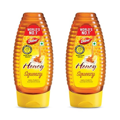 Dabur Honey Squeezy Pack – 450g (225g x 2, Pack of 2) | 100% Pure | World's No.1 Honey Brand with No Sugar Adulteration