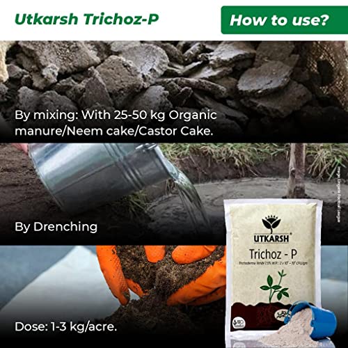 Utkarsh Trichoz-P (ट्राइकोडर्मा विराइड 1.5% WP: 2 x 10^6-10^8 CFU/gm) बायो फंगसाइड (प्रत्येक का 900gm, 5 का पैक)