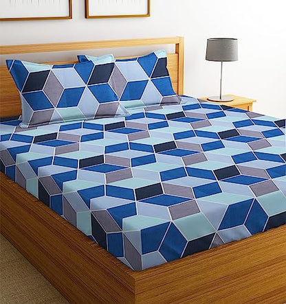BSB HOME Microfiber 144 TC Football Printed Double Bedsheets with 2 King Size Pillow Cover (90X90 Inches, 7.5 x 7.5 Feet, Dark Blue and Light Blue)