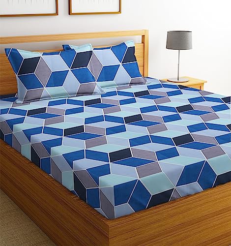 BSB HOME Microfiber 144 TC Football Printed Double Bedsheets with 2 King Size Pillow Cover (90X90 Inches, 7.5 x 7.5 Feet, Dark Blue and Light Blue)