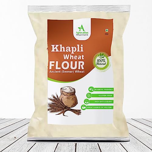 AGROVATION Khapli Wheat Flour - 5kg (Emmer, Long Grain) | Low Gluten & Diabetics Friendly Atta