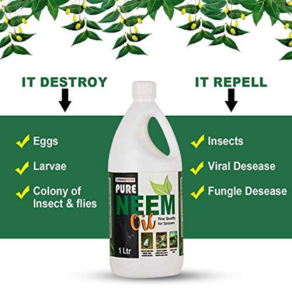 Chipku Pure Cold Pressed Water-Soluble Neem Oil for Spray on Plants and Garden (Pack of 1 Ltr, Brown)