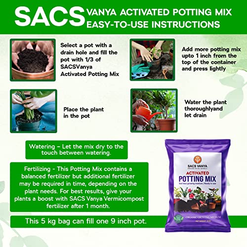 SACS Vanya Organic Potting Soil-Less Mix with Fertilizers for Home Garden Plants (Activated Potting Mix 5kg)
