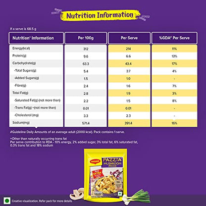 MAGGI Pazzta Mushroom Penne Pasta, Instant Pasta Made with 100% Suji & Quality Ingredients, 68.5g