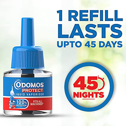 Odomos Protect Mosquito Repelent Liquid Vaporiser Refill (6 चा पॅक) | सर्व मानक मशीन फिट | डेंग्यूच्या डासांना मारतो