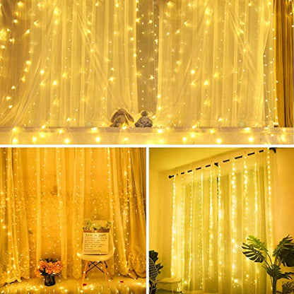 XERGY Window Curtain String Light 300 LED 8 Lighting Modes Dimmable Fairy Lights Remote Control USB Powered Waterproof Lights for Home Decoration Light Diwali House Party Wedding Decor (Warm White)
