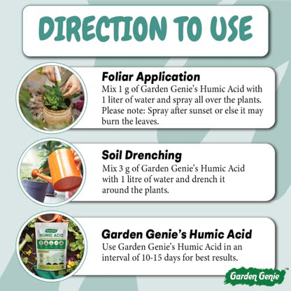 Garden Genie Humic Acid for Plants (Potassium Humate Flakes 98%) | Plant Growth Enhancer, Soil Conditioner, Improves Plant Root System, 900 gm