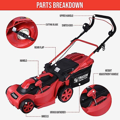 FALCON Roto Drive-330 1400W 14" Electric Rotary Lawn Mower 3500 RPM Grass Cutting Machine with 35L Catcher Box & 7 Adjustable Heights for Maintaining Garden Yard Farm Upto 300 Square Meters
