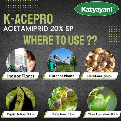 Katyayani Acetamiprid 20% SP कीटनाशक कीटनाशक थ्रिप्स व्हाइटफ्लाई जैसिड एफिड्स लीफहॉपर्स लीफमिनर्स स्केलपेस्ट इन्सेक्ट किलर बागवानी पौधों और कृषि फसलों के लिए (5 KG (250g x 20))