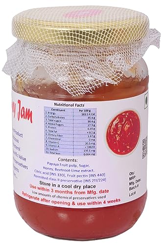 THOMAS BIOTECH Pap’Z Papaya Honey Jam/ Honey-fortified Papaya Bread Jam/ 250g Bottle/ Unique papaya product/ Low Calorific Value/ Low Added Sugar/ Low Preservatives/ Soft Gel for Easy Spread/ Healthy and Nutritious/ Sandwich/ Chapati Spread, etc.