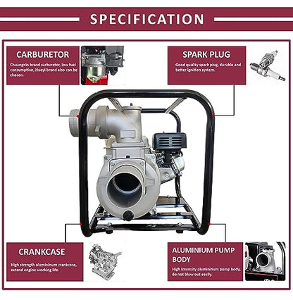 DVI 4 स्ट्रोक 6.5HP पोर्टेबल पेट्रोल वॉटर पंप (4 इंच) वॉटर पंप प्रगत तंत्रज्ञान पेट्रोल इंजिन 3600 RPM कृषी, पाणी उचल, कमी इंधन वापरासाठी वापरले जाते | दीर्घकाळ चालणारे जीवन.