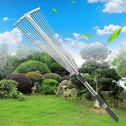 Leaf Rake, Garden Rake, Retractable Non-Slip Handle for Agriculture Homes