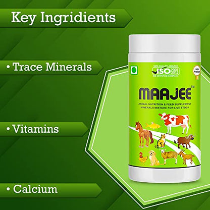 MAAJEE Animal Nutrition & Feed Supplement Minerals Mixture | for Live Stock Improvement in Milk Yield, Milk Fat & SNF Content (for All Animals) | Weight Gainer 908gm