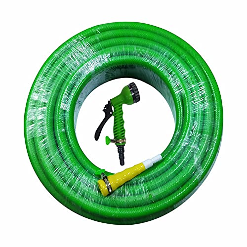 TechnoCrafts PVC Braided Hose Pipe for Watering Sets 30 Meter (100 feet) 3/4" (0.75 Inch or 19mm) Bore Size - 3 Layered Hose Pipe with 7 Function Spray Gun, 1" Tap Connector & 2 Butterfly Clamps