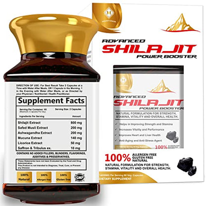 MOUNTAINOR Advanced Shilajit Power Booster Capsules with Saffron, Safed Musli, Ashwagandha - 1400MG (90 Veg Capsules) | For Enhanced Stamina, Vitality & Overall Wellbeing