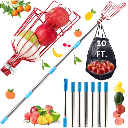 TOVIXY 10 FEET fruit and Mango Plucker - Equipped with a Net and Pole for Easy and Safe Fruit Picking from Trees, Including Coconuts! Also Includes Extendable Pole and Durable Stick for Convenient and Efficient Harvesting - The Ultimate Fruit Picker for Y