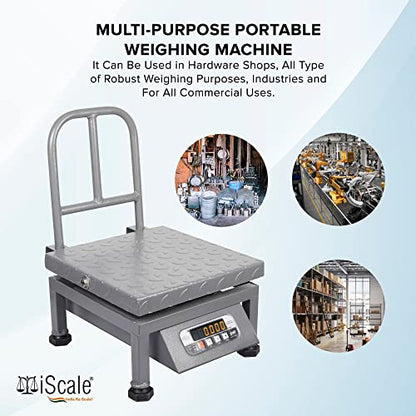 iScale i-21 क्षमता 50kg x 5g एक्यूरेसी, पोर्टेबल/मोबाइल डिजिटल वेइंग स्केल फ्रंट बैक डबल रेड डिस्प्ले और डिटैचेबल हैंडल के साथ, हेवी-ड्यूटी माइल्ड स्टील पैन, 12x12" सभी कमर्शियल उपयोग के लिए