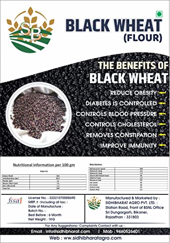 SIDHIBHARAT AGRO Black Wheat Flour,Naturaly Grown, Anti-Oxidant, Low Gluten,Rich in Micro-nutrients, High Dietary Fiber & Protien