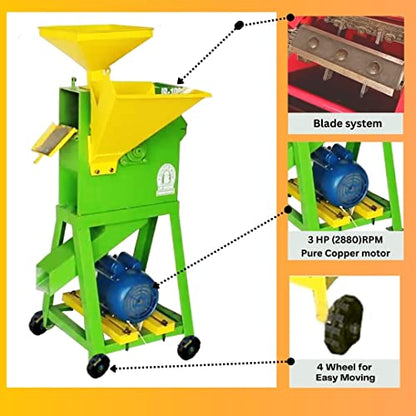 स्वदेशी क्राफ्ट्स 3 इन 1 चैफ कटर मशीन 3HP (चॉफ कट, पुल्वराइजर, आटा मिल) 3HP मोटर के साथ (15 से 25 जानवरों के लिए उपयोगी) E2