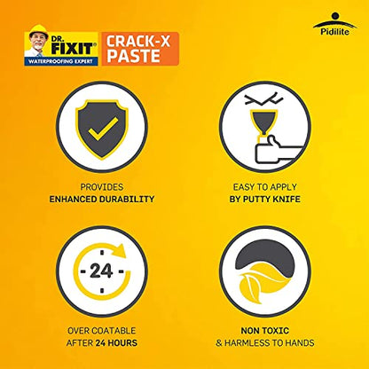 डॉ. FIXIT 201 Crack X पेस्ट, छतावरील अंतर्गत आणि बाह्य पृष्ठभागावरील क्रॅकसाठी क्रॅक फिलर वापरण्यासाठी सज्ज, भिंत, उत्कृष्ट बाँडिंगसह लवचिक पुट्टी - 1Kg