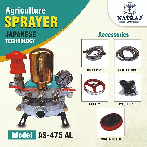 Ballorex Natraj AS-475 AL Agriculture Sprayer Pump with 1200 RPM speed and 11.5 KG weight, flow 60L/M. (8"Pulley)