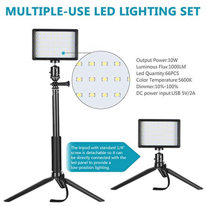 Neewer 2 Packs Dimmable 5600K USB LED Video Light with Adjustable Tripod Stand/Color Filters for Tabletop/Low Angle Shooting, Colorful LED Lighting, Product Portrait YouTube Video Photography