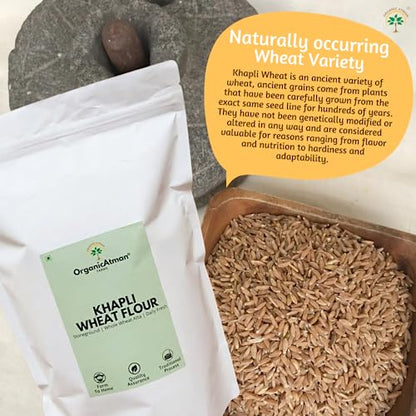 Organic Atman Farms Khapli Wheat Flour (Emmer Wheat Flour) Stoneground | Daily Fresh Flour (1KG) Khapli Atta, Ancient Wheat, Long Grain I 1 kg | Rich in Micronutrients | No Artificial Preservatives