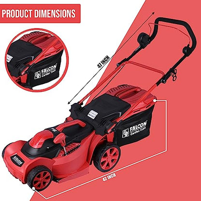 FALCON Roto Drive-330 1400W 14" Electric Rotary Lawn Mower 3500 RPM Grass Cutting Machine with 35L Catcher Box & 7 Adjustable Heights for Maintaining Garden Yard Farm Upto 300 Square Meters