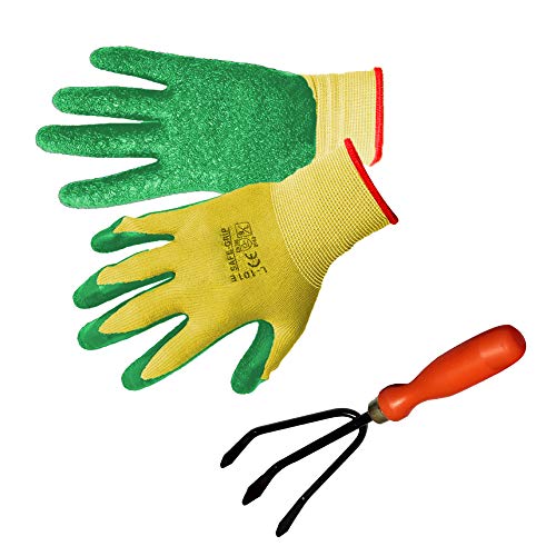 TrustBasket Gardening Gloves and Hand Garden Cultivator, Gardening Reusable Cotton Hand Gloves for Gardening | Heavy Duty Multipurpose Garden Tool for Garden Digging & Planting