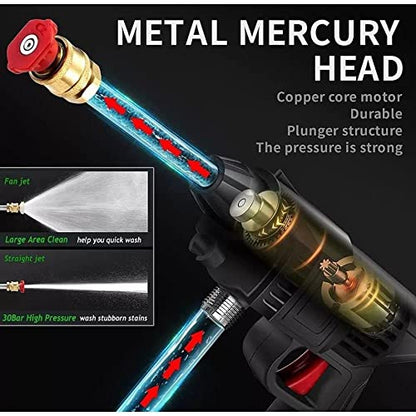 SHOPECOM Wireless High Pressure Washer Water Spray Gun for Car Wash Bike Washing Cleaning Gardening | 48V Rechargeable Electric High Pressure Water Gun with Adjustable Nozzle and 5M Hose Pipe
