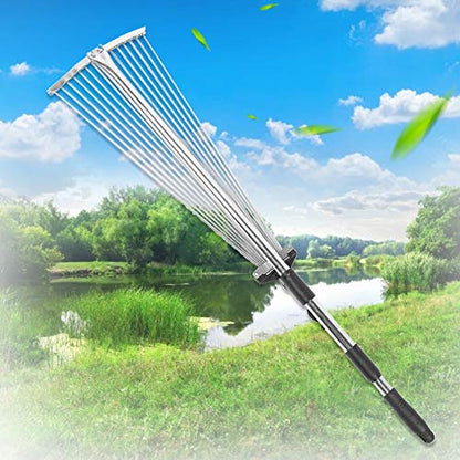 Leaf Rake, Garden Rake, Retractable Non-Slip Handle for Agriculture Homes