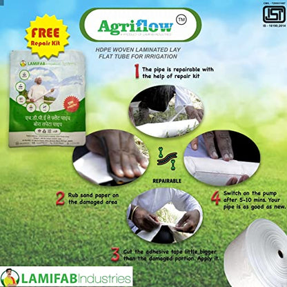 Agriflow HDPE Lapeta पाइप 60 मीटर 4" इंच Lapeta पाइप (लैमिनेटेड पॉलीथीन से बुने हुए फ़ैब्रिक पाइप) 100% वर्जिन कृषि पासारा पाइप/कृषि पाइप
