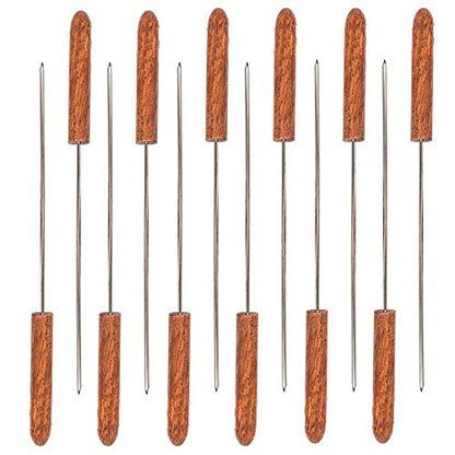 TrustBasket Extra Large Barbecue Skewers for BBQ Tandoor Grill - Set of 12| Pure Stainless Steel Reusable BBQ Sticks, Metal Grilling Skewers (Wooden Handle)