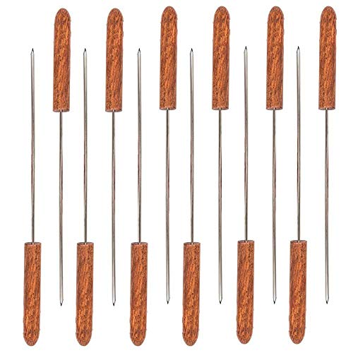 TrustBasket Extra Large Barbecue Skewers for BBQ Tandoor Grill - Set of 12| Pure Stainless Steel Reusable BBQ Sticks, Metal Grilling Skewers (Wooden Handle)